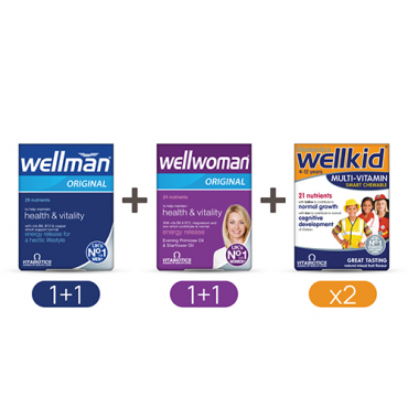 WELLMAN ORIGINAL + WELLWOMAN ORIGINAL + 2 x VITABIOTICS Wellkid Multi-Vitamin Smart Chewable 30 Tablets